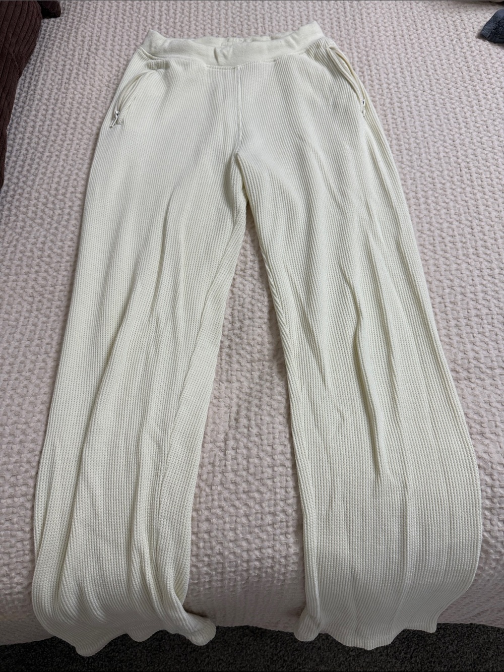 Skims Cream Waffle-Knit Wide Leg Pants